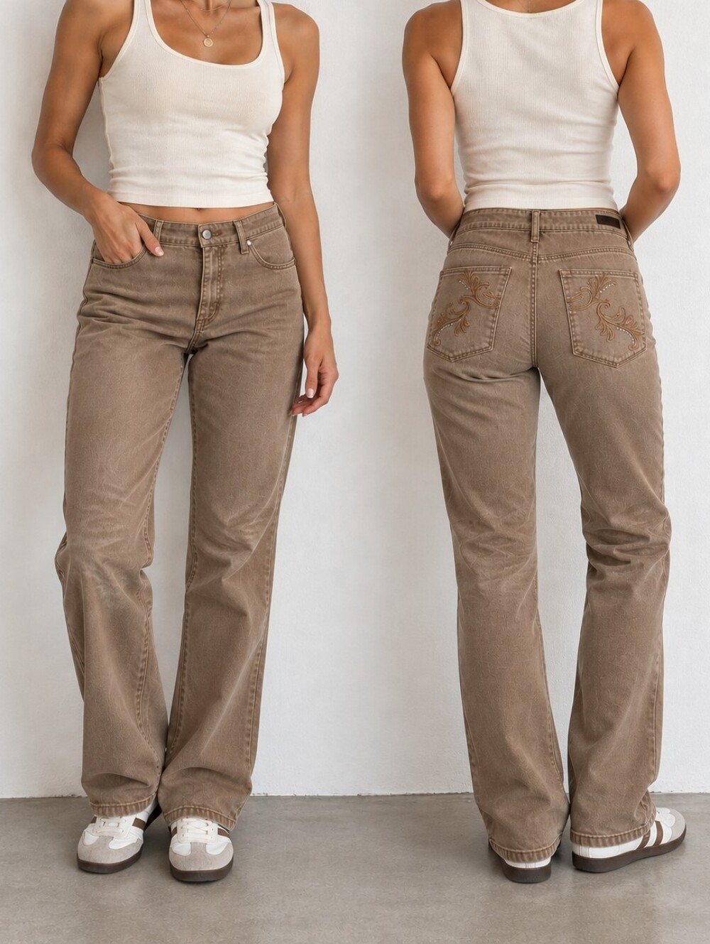 Lee Classic Fit Size 14 Medium Tan Embroidered Rhinestone Pants
